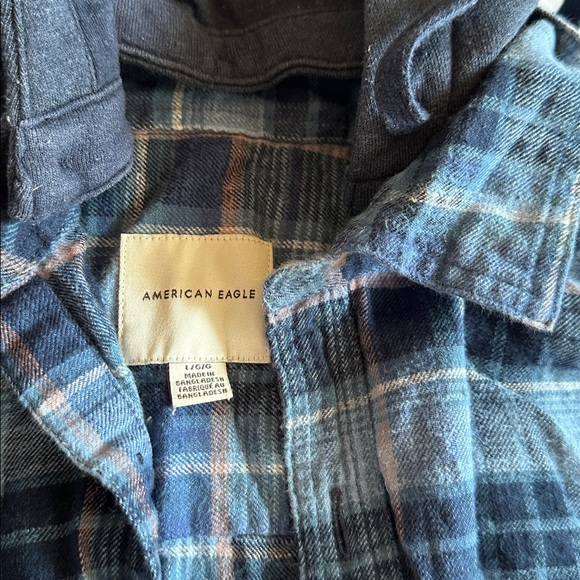American Eagle Outfitters Blue Plaid Hooded Shirt Jacket - Picture 3 of 5